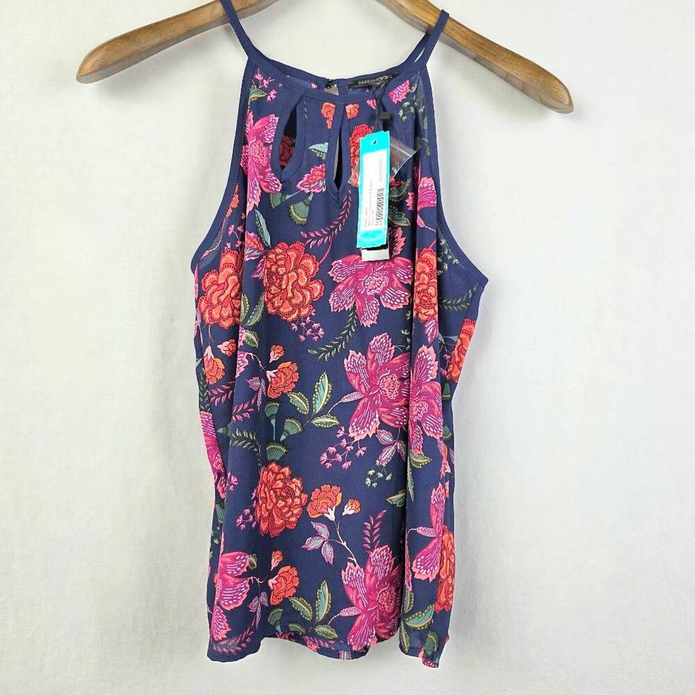 Paper Moon Petite Floral Tank Blouse Navy SP - Picture 2 of 10